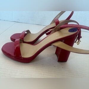 Michael Kors Red Patent Leather Platform Heel Sandals | Ankle Strap | Size 8 1/2